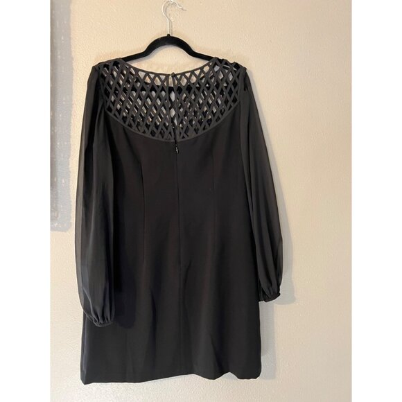 WHBM Shift Dress 10 Black Career Church Washable 3/4 Long Sleeve Lattice Trim - Picture 7 of 10